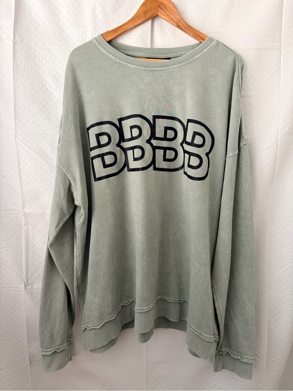 No Boundaries Sage Green Crewneck Sweatshirt with Black Graphic
